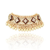 Vasudha Polki Red Carved Stone Choker Set - The Pashm